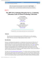 The 2007 STS Continuing Education Survey: Continuing Education Needs of Science/Technology Librarians