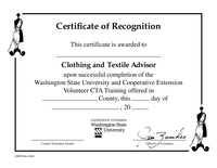 Certificate of Recognition: Clothing and Textile Advisor Course