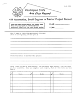 Washington state 4-H club record: 4-H automotive, small engines or tractor project record
