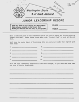 Washington state 4-H club record: Junior leadership record