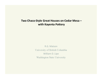 Two Chaco-style great houses on Cedar Mesa - with Kayenta pottery.