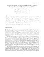 Applying Principles for New Literacies in Differing CALL Contexts: Conceptualizing Issues for Teaching, Research, and Policy