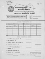 Washington state 4-H club record: General expense sheet
