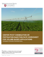 Center pivot chemigation or fertigation injection rate worksheet for volume-based applications
