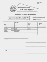 Washington state 4-H club record: Individual 4-H dairy record sheet