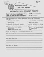 Washington state 4-H club record: Automotive and tractor record