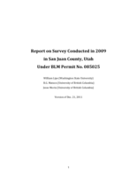 Report on survey conducted in 2009 in San Juan County, Utah Under BLM Permit no. 085025