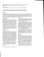 Reproduction and Mortality of Great Gray Owls in Oregon