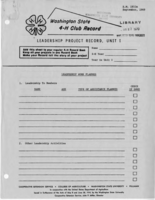 Washington state 4-H club record: Leadership project record, unit I
