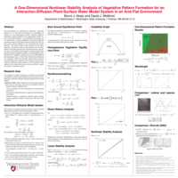 A one-dimensional nonlinear stablity analysis of vegetative pattern formation for an interaction-diffusion plant-surface water model system in an arid flat environment