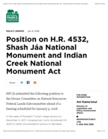 Position on H.R. 4532, Shash Jáa National Monument and Indian Creek National Monument Act