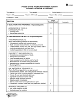 Foods of Pacific Northwest Activity Judging Criteria and Scoresheet