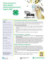 Pierce County 4-H Clover Report News and Announcements, August 2020