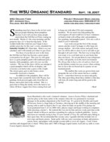 WSU Organic Standard, September 18, 2007