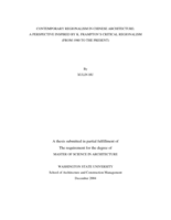 Contemporary regionalism in Chinese architecture: A perspective inspired by K. Frampton's critical regionalism (from 1980 to the present)