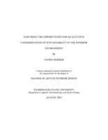 Exploring the opportunities for qualitative considerations of sustainability in the interior environment