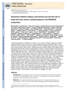 Interaction between Tobacco and Alcohol Use and the Risk of Head and Neck Cancer : Pooled Analysis in the International Head and Neck Cancer Epidemiology Consortium