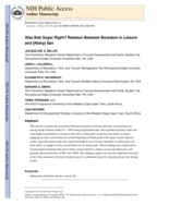 Was Bob Seger Right? Relation Between Boredom in Leisure and [Risky] Sex