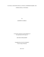 Cultural and Institutional Context, Entrepreneurship, and International Venturing