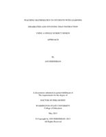 Teaching Mathematics To Students With Learning Disabilities And Studying That Instruction Using A Single Subject Design Approach