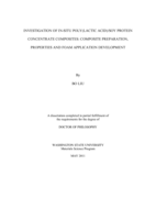 INVESTIGATION OF IN-SITU POLY(LACTIC ACID)/SOY PROTEIN CONCENTRATE COMPOSITES: COMPOSITE PREPARATION, PROPERTIES AND FOAM APPLICATION DEVELOPMENT