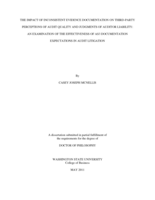 THE IMPACT OF INCONSISTENT EVIDENCE DOCUMENTATION ON THIRD-PARTY PERCEPTIONS OF AUDIT QUALITY AND JUDGMENTS OF AUDITOR LIABILITY:  AN EXAMINATION OF THE EFFECTIVENESS OF AS3 DOCUMENTATION EXPECTATIONS IN AUDIT LITIGATION
