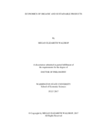 ECONOMICS OF ORGANIC AND SUSTAINABLE PRODUCTS