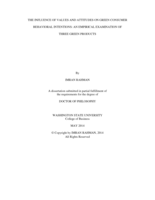 THE INFLUENCE OF VALUES AND ATTITUDES ON GREEN CONSUMER BEHAVIORAL INTENTIONS: AN EMPIRICAL EXAMINATION OF THREE GREEN PRODUCTS