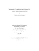 'Sole Author, I': Isolation and the Devotional Self in Early Modern English Literature
