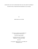 KNOWLEDGE AND USE OF APPLIED BEHAVIOR ANALYSIS AMONG TEACHERS OF STUDENTS WITH AUTISM SPECTRUM DISORDER IN SAUDI ARABIA
