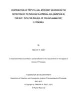 CONTRIBUTION OF TRPV1 VAGAL AFFERENT NEURONS IN THE DETECTION OF PATHOGENIC BACTERIAL COLONIZATION IN THE GUT: PUTATIVE ROLE(S) OF PRO-INFLAMMATORY  CYTOKINES