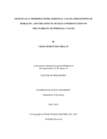 GENETICALLY MODIFIED FOODS, PERSONAL VALUES, PERCEPTIONS OF MORALITY, AND THE EFFECTS OF SELF-CONFRONTATION ON  THE STABILITY OF PERSONAL VALUES