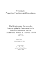 Colostrum: properties, functions, and importance: The relationship between the immunoglobulin concentration in Holstein colostrum and the total serum protein in Holstein heifer calves