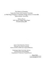 Prevalence of parasites, especially those with zoonotic potential, in wild dogs/dingoes in suburban fringe areas of Townsville (Queensland, Australia), Spring 2003, 28 p.