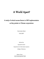 A world apart? A study of critical success factors in ERP implementation as they pertain to Chinese corporations