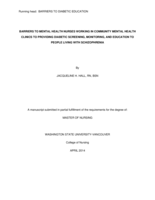 Barriers to Mental Health Nurses Working in Community Mental Health Clinics to Providing Diabetic Screening, Monitoring, and Education to People Living With Schizophrenia
