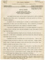 Home Economics News Service, volume 06, number 14: Diets For Children; Buyer Should Select Substantial Sheets