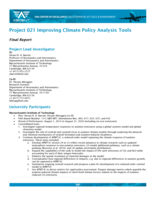 Project 021 Improving Climate Policy Analysis Tools Final Report Project Lead Investigator