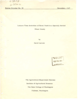 Leisure Time Activities of Rural Youth in a Sparsely Settled Wheat County