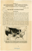 Timely Economic Information for Washington Farmers Number 1, 1931 September: The Fall 1931 Agricultural Outlook