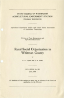 Rural Social Organization in Whitman County