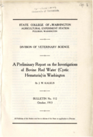 A Preliminary Report on the Investigation of Bovine Red Water (Cystic Hematuria) in Washington