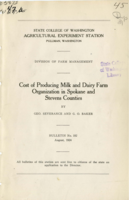 Cost of Producing Milk and Dairy Farm Organization in Spokane and Stevens Counties