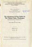 The Adjustment Of New Settlers In The Yakima Valley, Washington