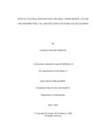 Critical natural resources in the Mesa Verde region, A.D. 600-1300: Distribution, use and influence on Puebloan settlement