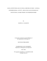 Social institutions and culture as drivers of cross-national entrepreneurial activity : application and extensions of Institutional Anomie Theory of Entrepreneurship