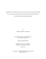 PERSPECTIVES OF GENERAL EDUCATION AND SPECIAL EDUCATION TEACHERS IN SAUDI ARABIA TOWARD SPECIAL EDUCATION SERVICES PROVIDED TO STUDENTS WITH LEARNING DISABILITIES