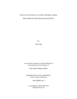 Essays on national culture and risk-taking behaviors in the insurance industry