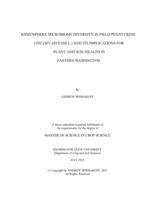 Rhizosphere Microbiome Diversity in Field Pennycress (Thlaspi arvense L.) and its Implications for Plant and Soil Health in Eastern Washington