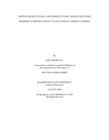 Testing sociocultural and ethnocultural models of eating disorder symptomatology in Asian Indian-American women